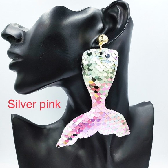 Creative Reflective Sequins Mermaid Tail gold post long Earrings for single ear - Picture 12 of 16